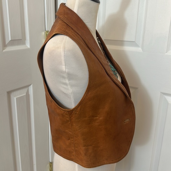 *Bill Atkinson* Vintage Tan Leather Western Vest Size S - Picture 3 of 16